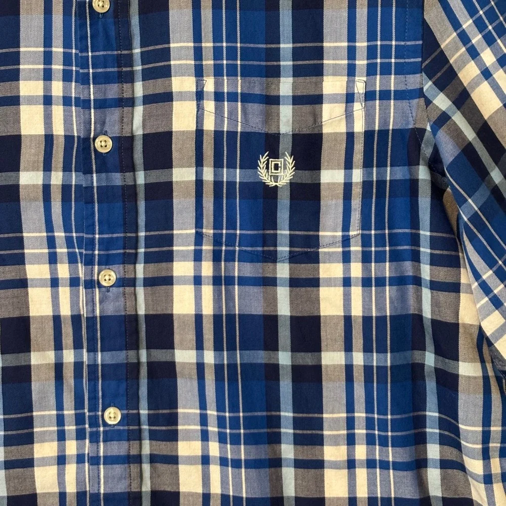 Chaps Mens Large‎ Button Down Shirt Long Sleeve Blue White Plaid Easy Care Twill